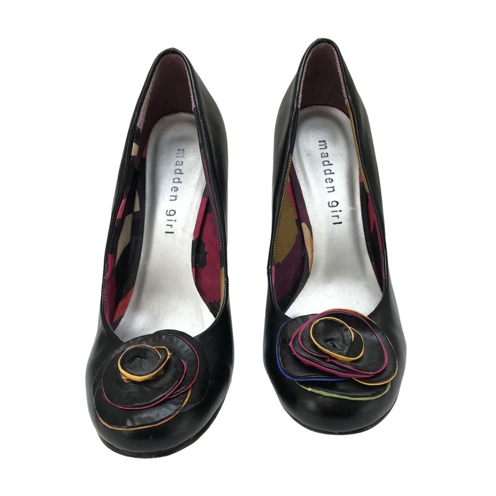 MADDEN GIRL Pin Up SASHHA Black Faux Leather Shoes Heels Size 7 - Picture 3 of 7